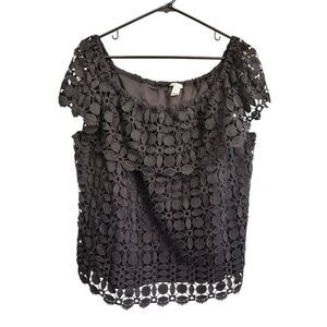 Cato Women's Size XL Black Lace Cutout Short Sleeve Blouse Top